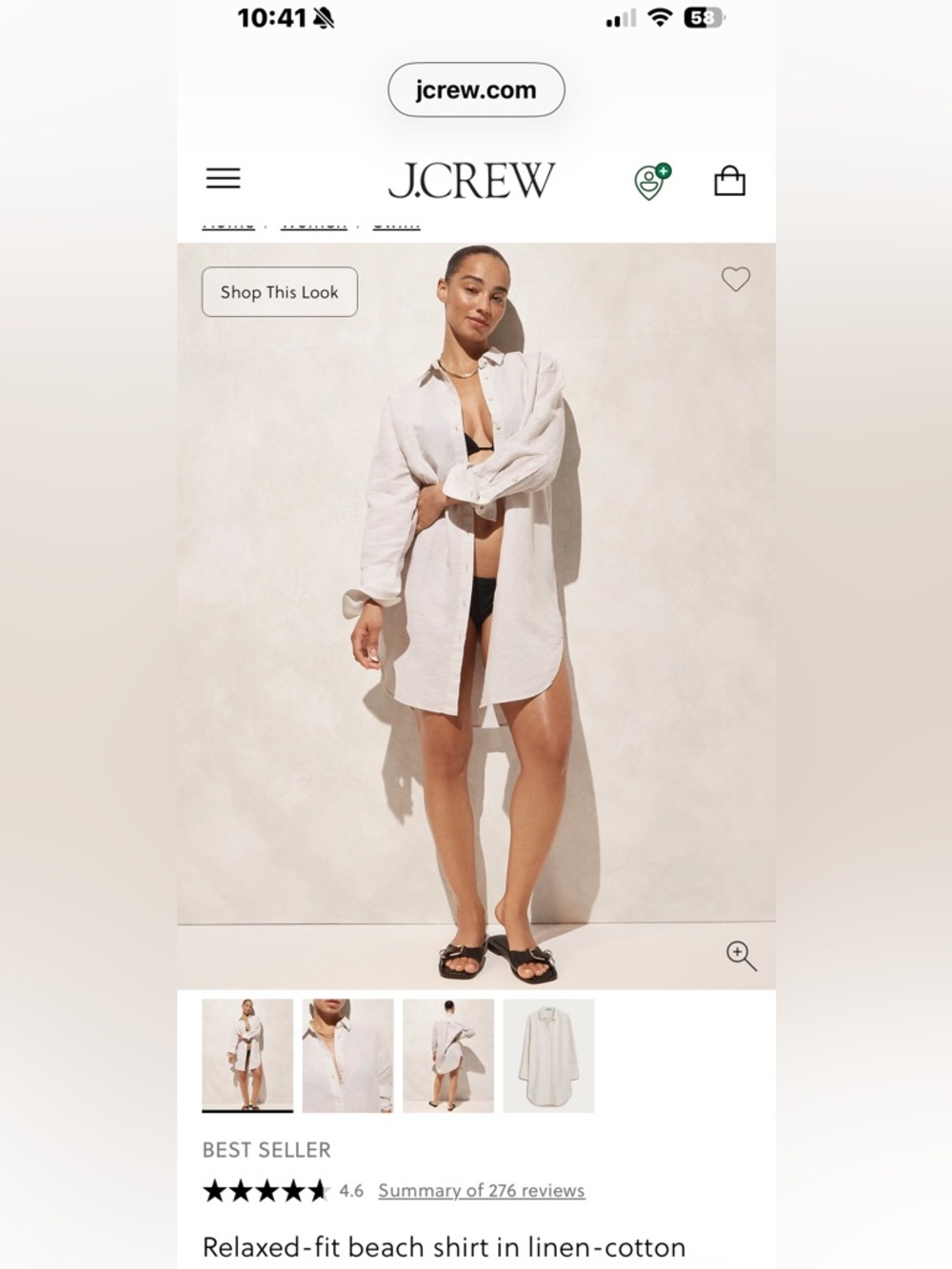 J. Crew Linen-Cotton Relaxed-Fit Beach Shirt in sheer flax, size M NWT